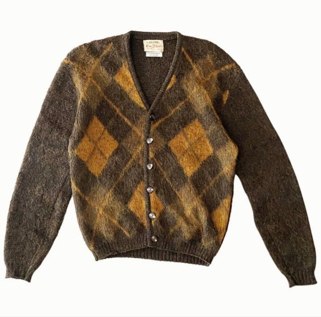 60s VINTAGE ARROW モヘアカーディガン アーガイル