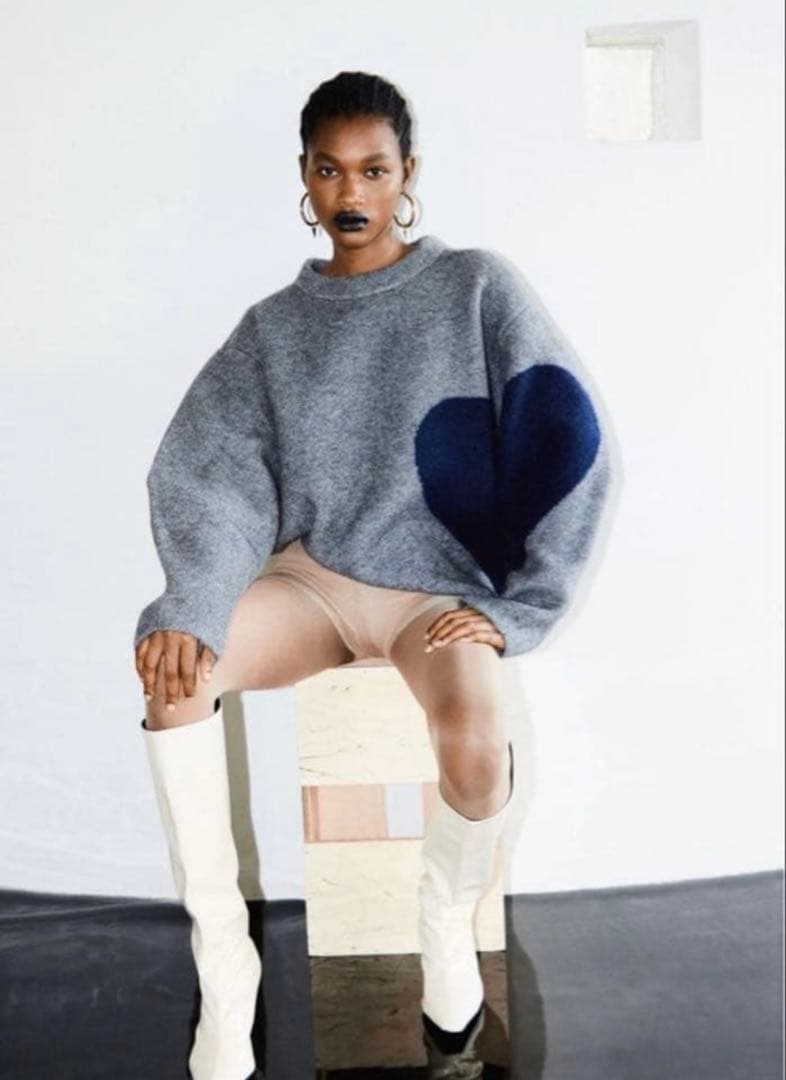 nknit ハートパターンニット　グレー　♡pattern KNIT