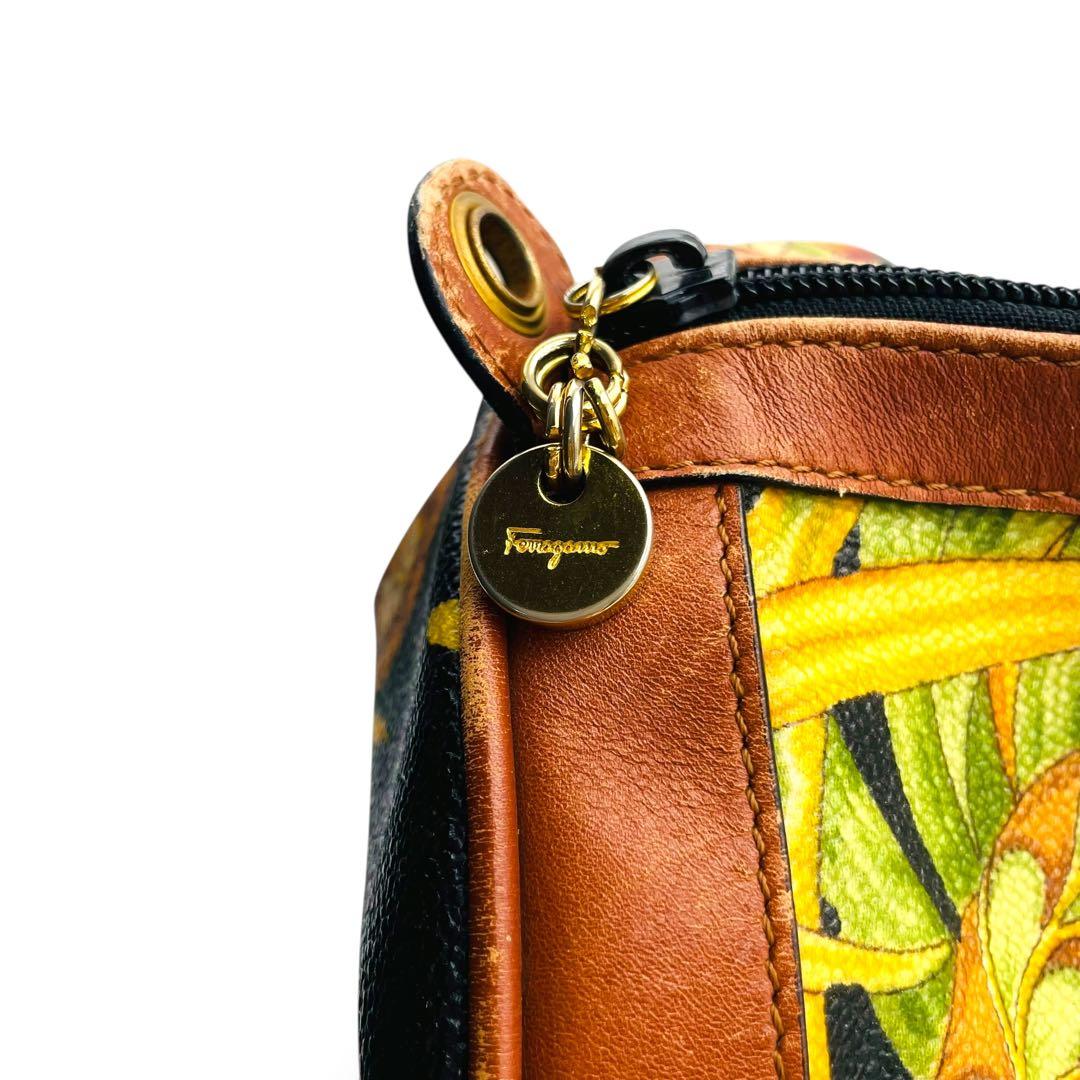 良品 Ferragamo ボストンバッグ PVC ボタニカル 2way 花柄