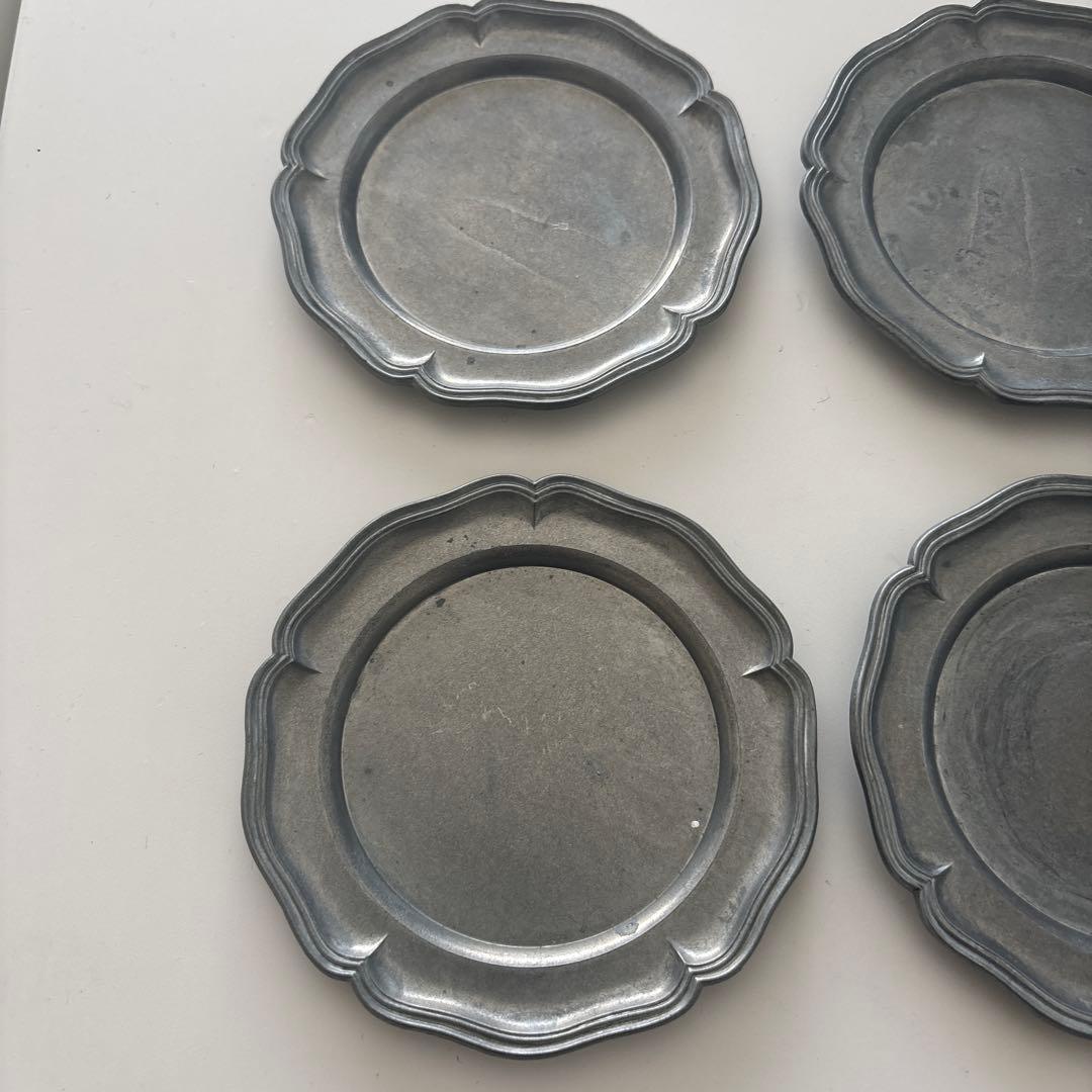 ピューター　花リム　小皿６枚セット　ヴィンテージ アンティーク