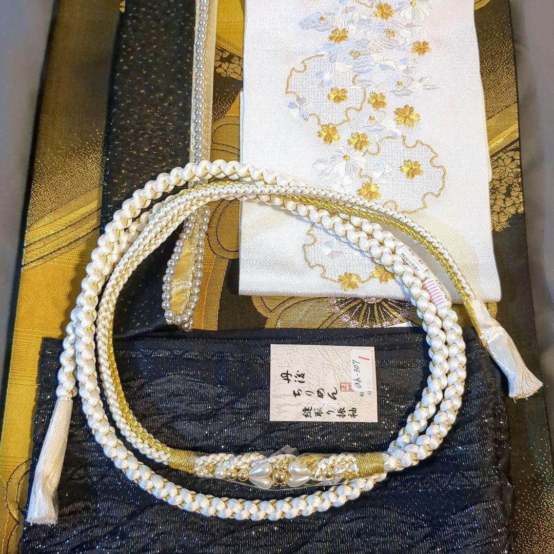 正絹振袖 舞桜文 暈し染 金彩 振袖セット 振袖フルセット カラシ色×黒茶 75