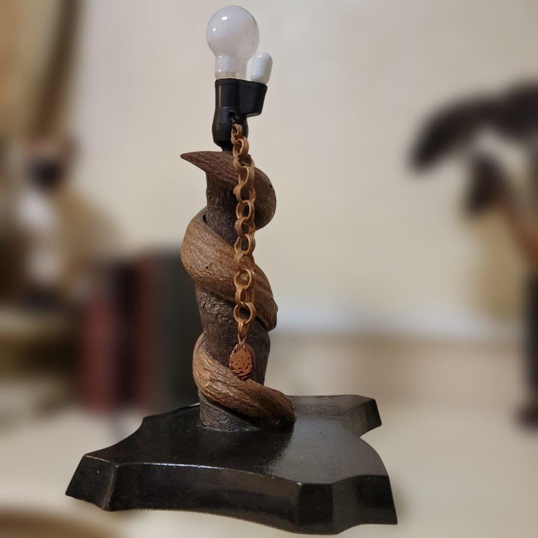 {森の贈り物}　アンティークフロアライト　藤つる木製スタンド　希少　骨董工芸品