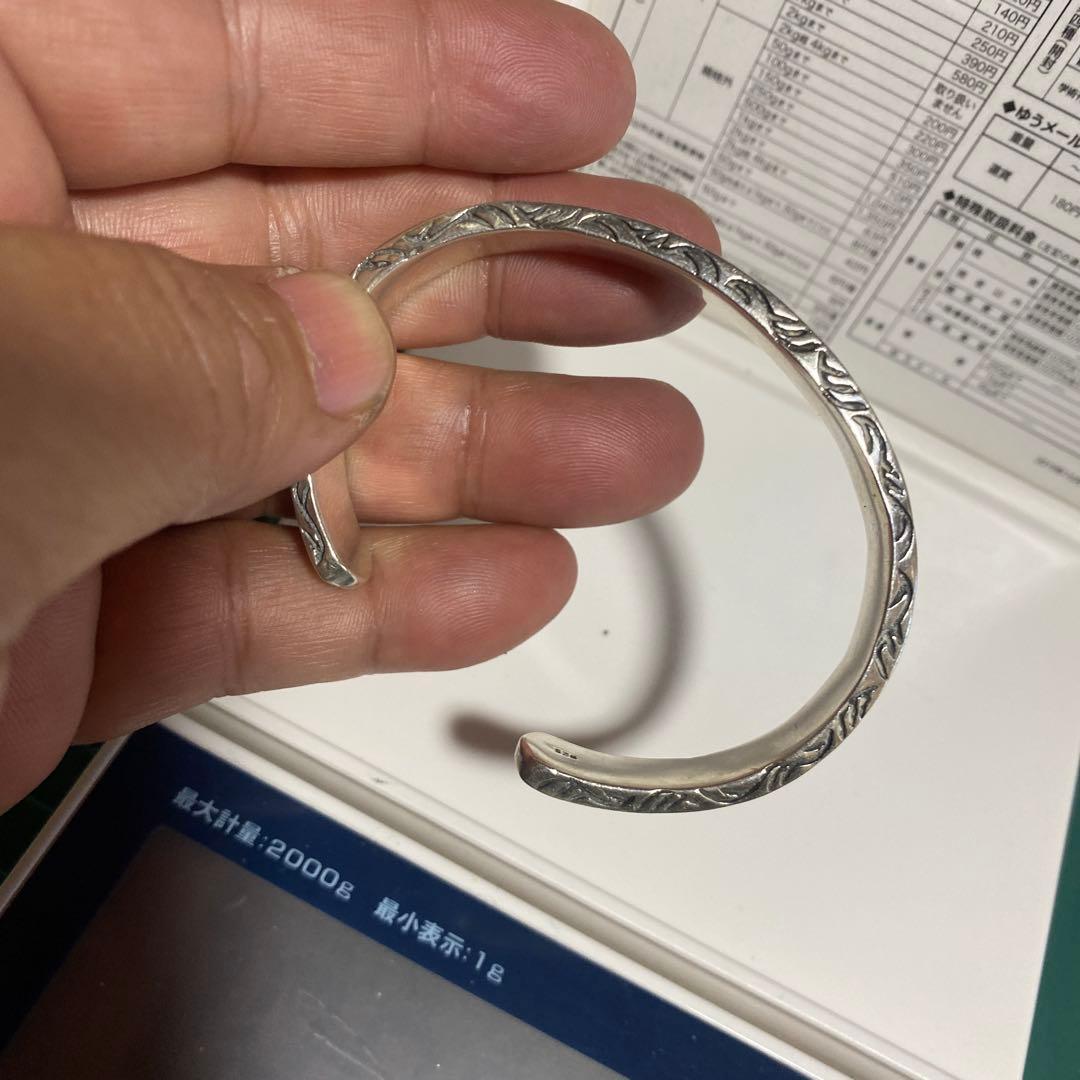 すごく素早い925クロス ＋字架トライ バル 草模様 バングル SV925