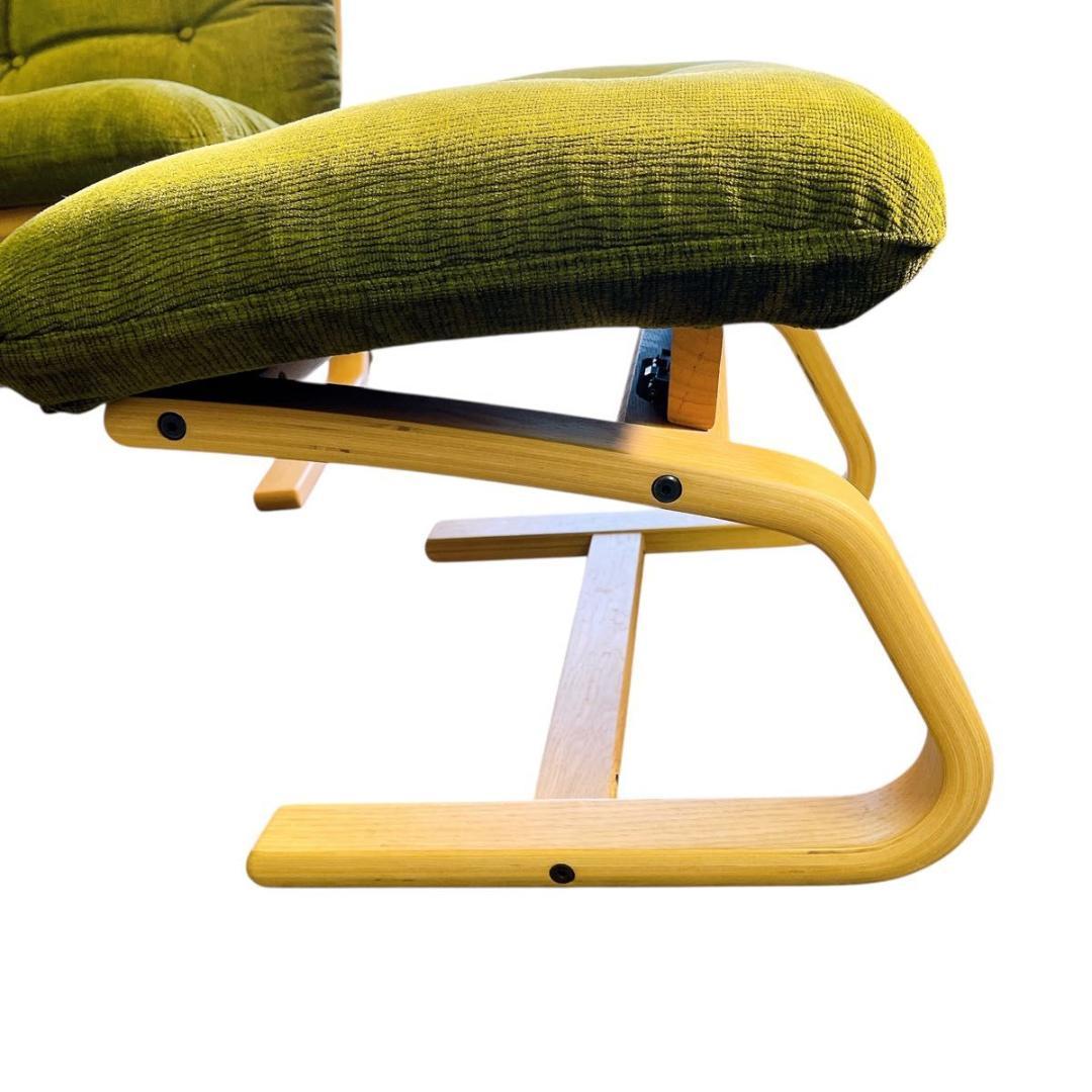 【★美品★】富士ファニチア　パーソナルチェア　オットマン付き　グリーン　おしゃれ