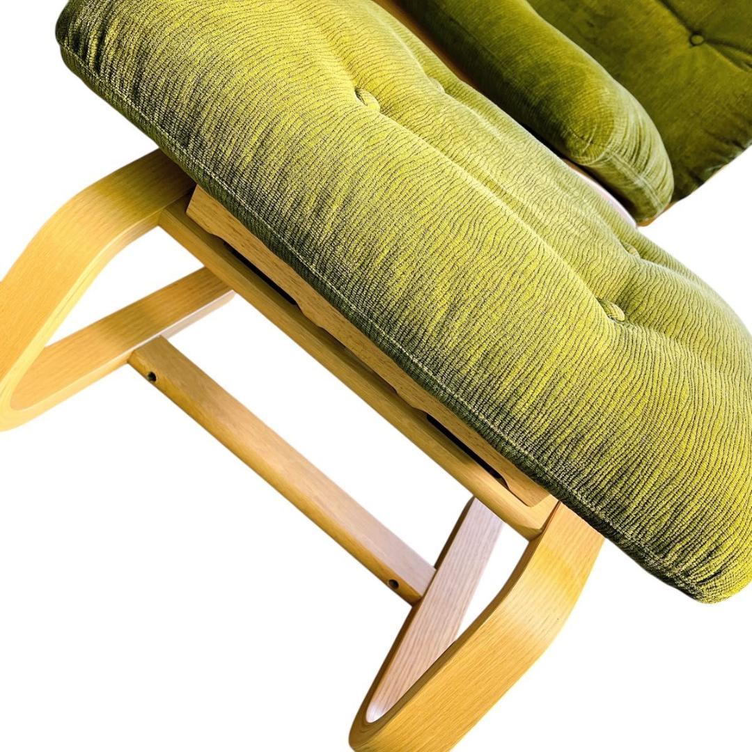 【★美品★】富士ファニチア　パーソナルチェア　オットマン付き　グリーン　おしゃれ