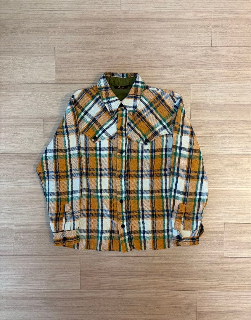 アベイシングエイプ 90年代 ラブジェネ柄色違いチェックネルシャツ L