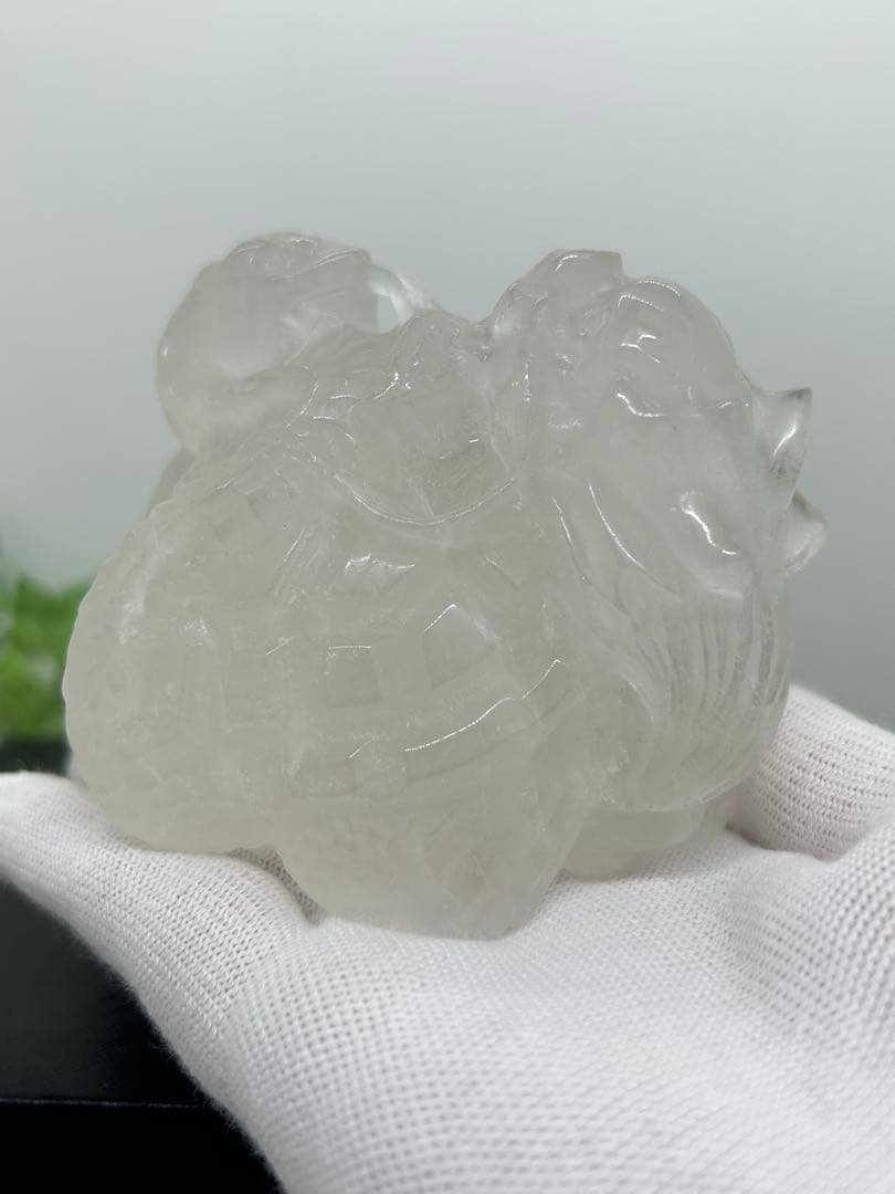 天然石みるく水晶　玄武龍亀置物　No.1969