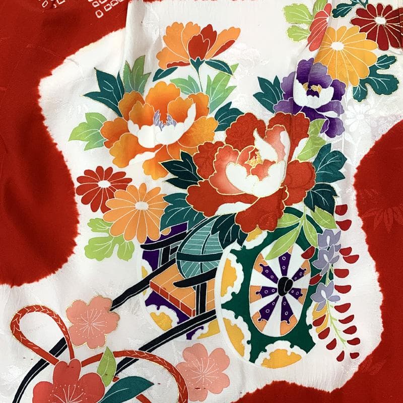 602ag22□七五三 三歳 女児 着物&被布&長襦袢 絞染め 花車□美品