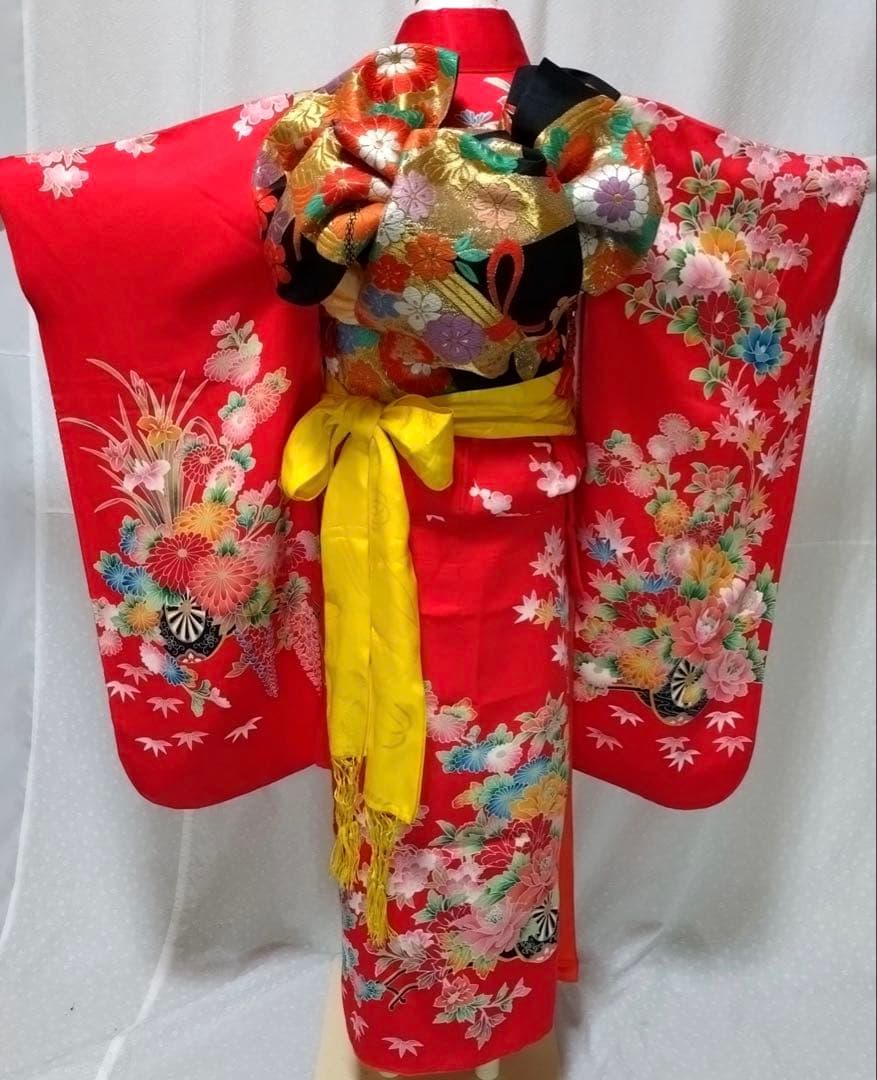 七五三　7歳　正絹着物　袋帯、長襦袢、小物セット