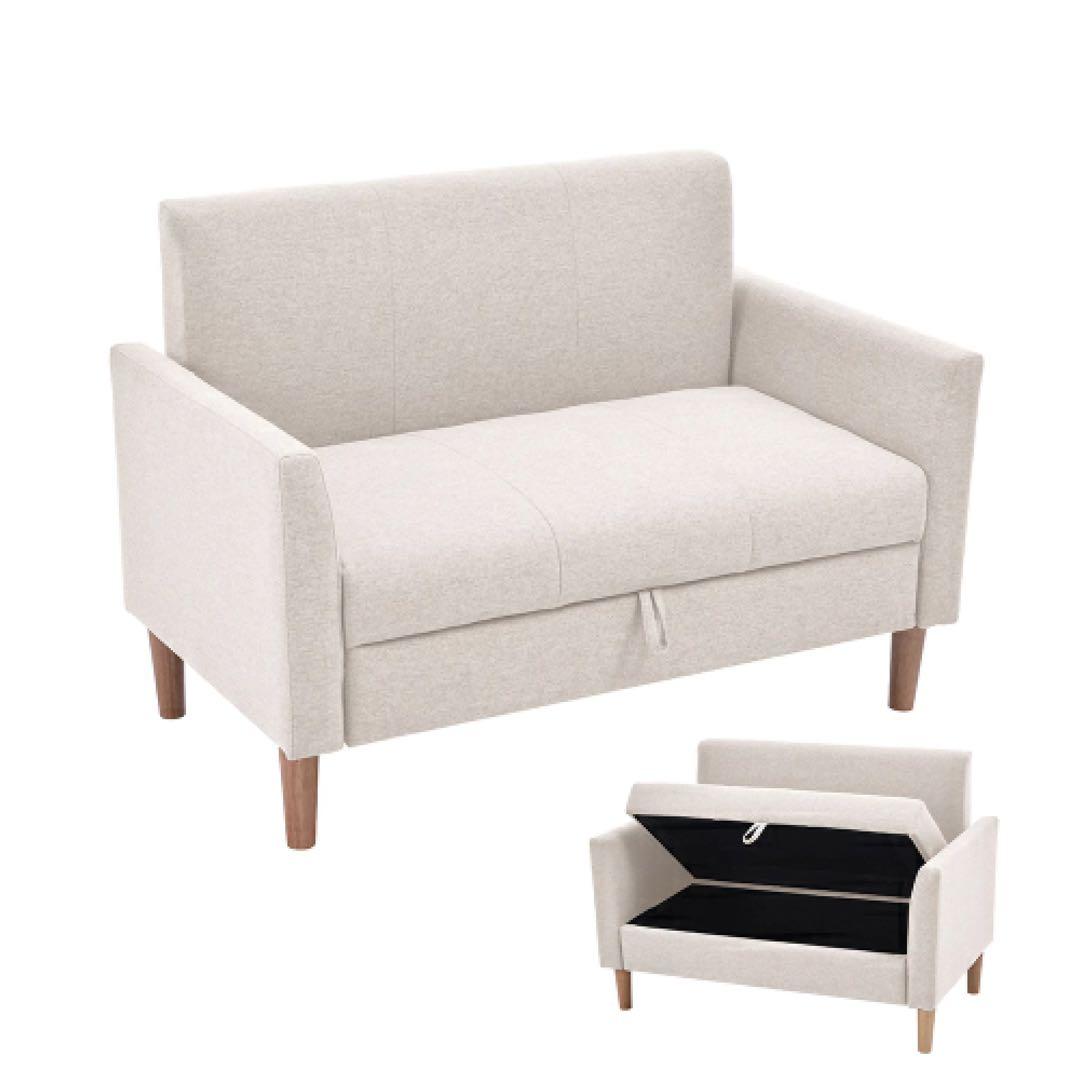 2人掛け収納付きソファ/コンパクトサイズ/ファブリックロータイプ/1人暮らし