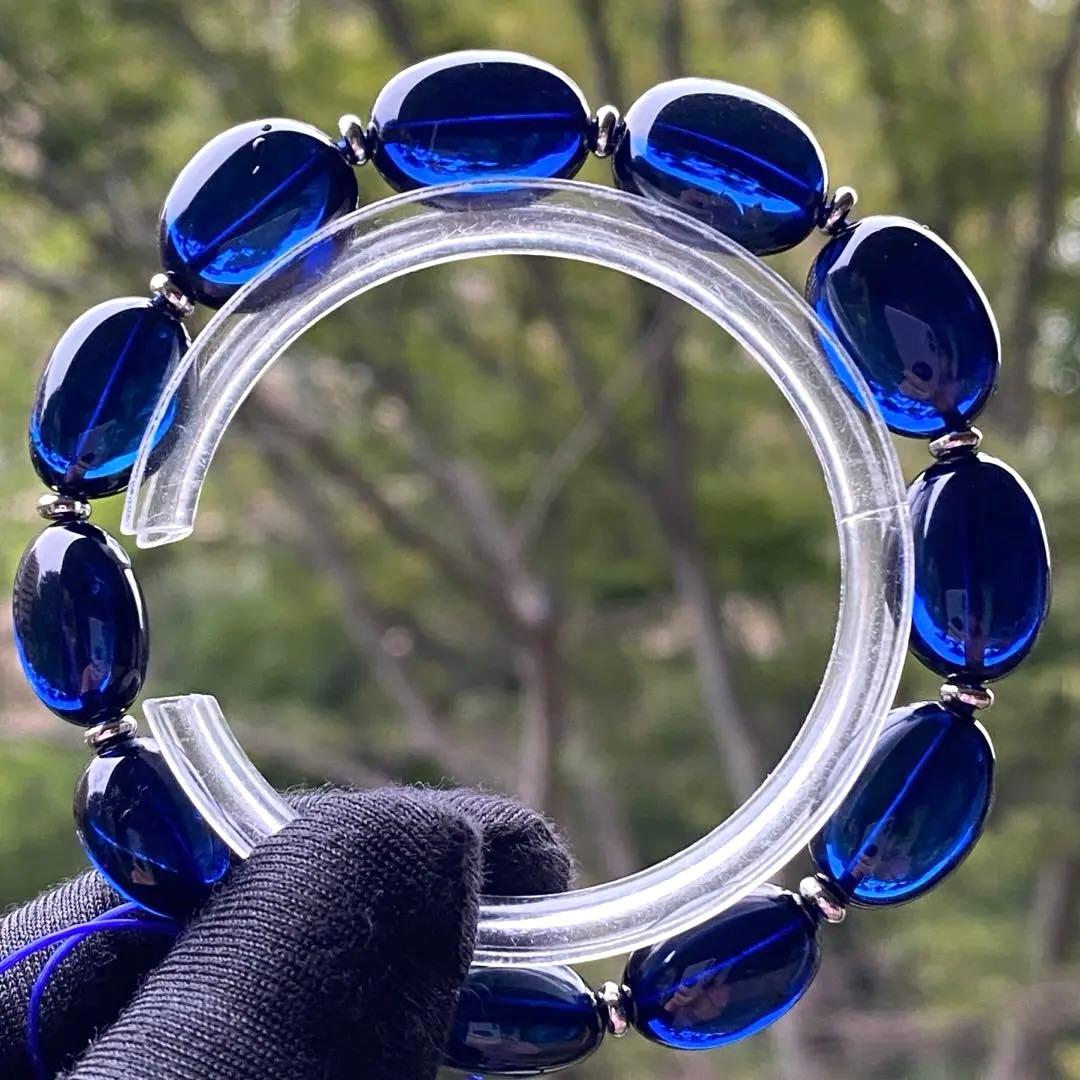 綺麗❣️リトアニア産琥珀♡サファイアブルーアンバーブレスレット