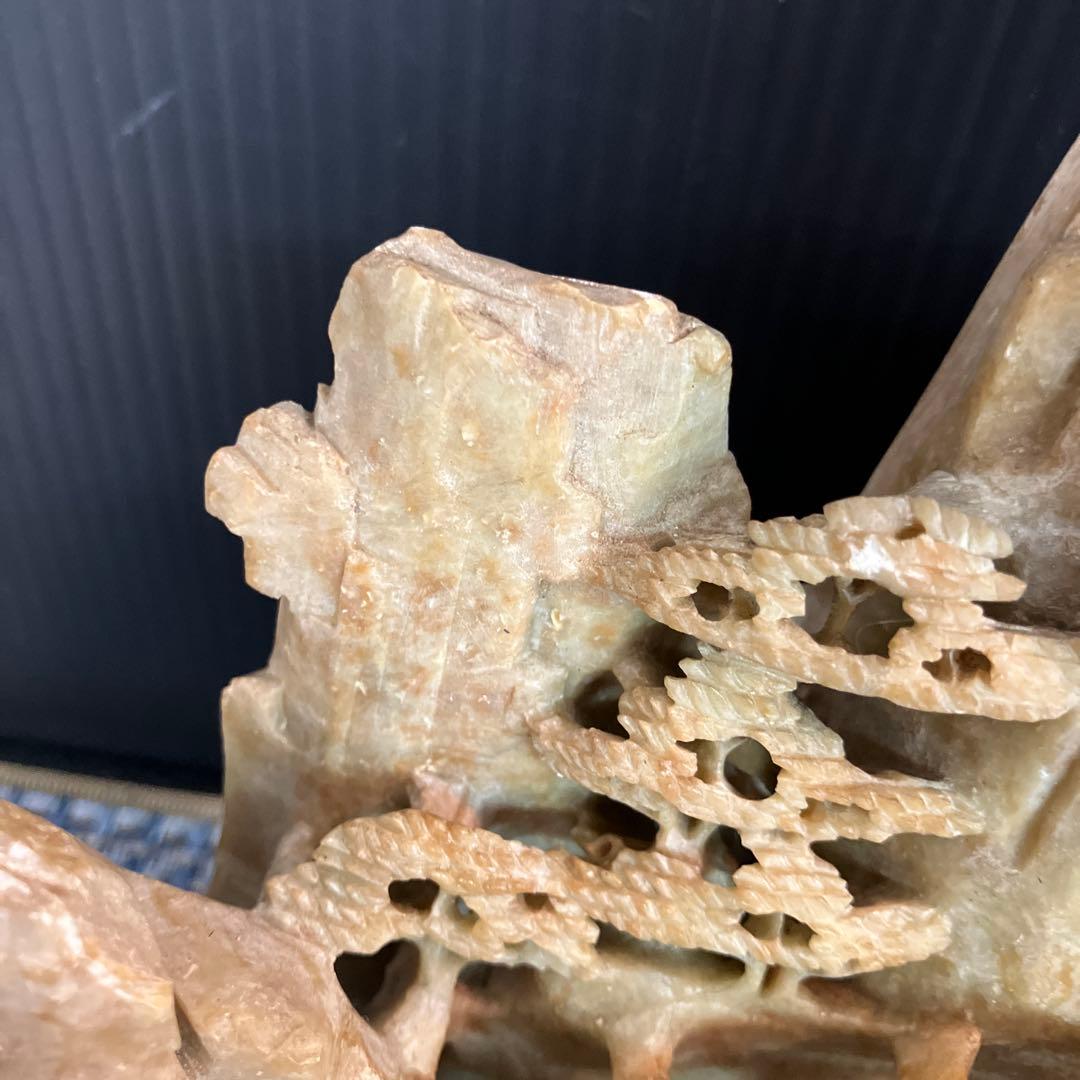 山水画風 石材彫刻 中国美術　置物