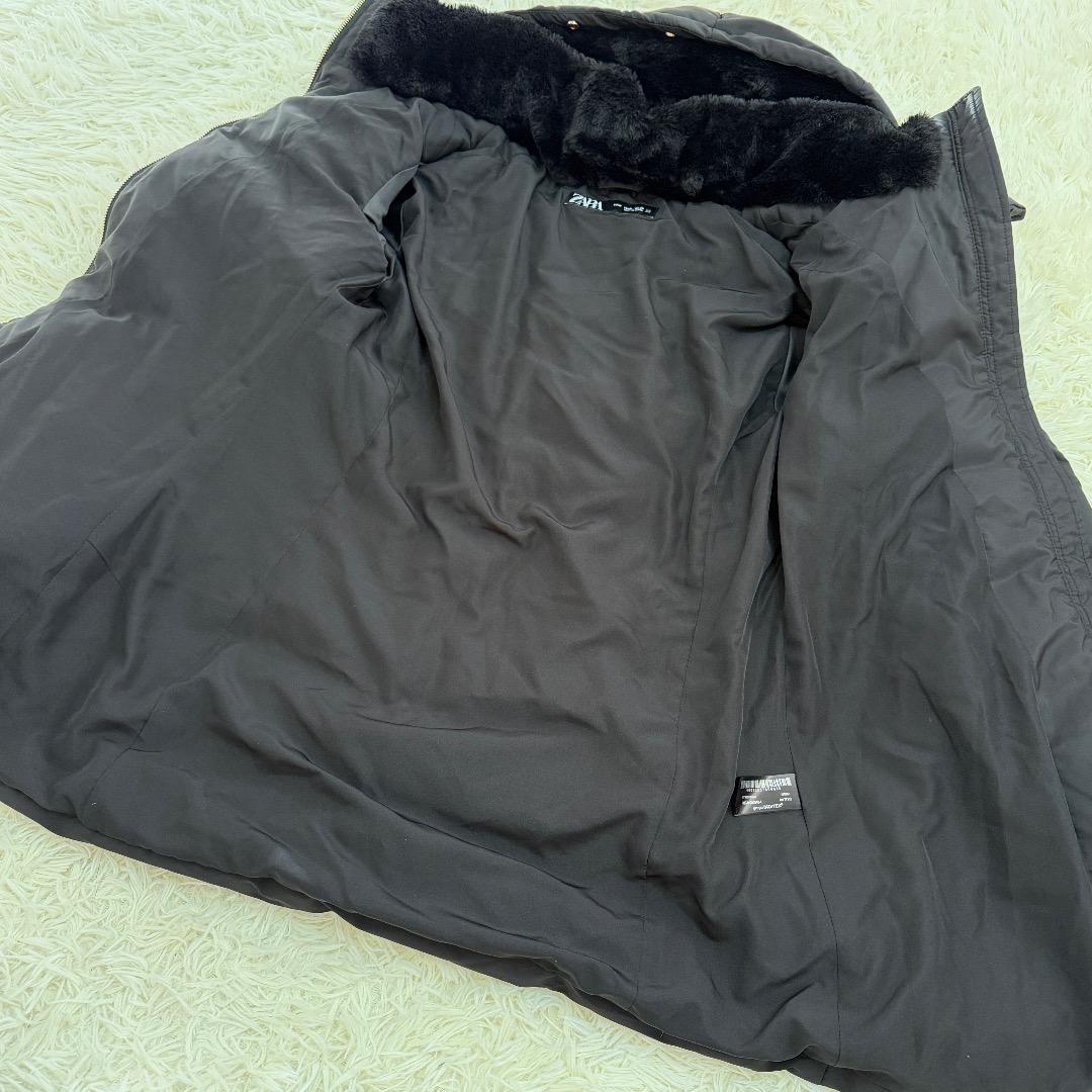 【美品】ZARA セミロングダウンジャケットフード Lサイズ ブラック