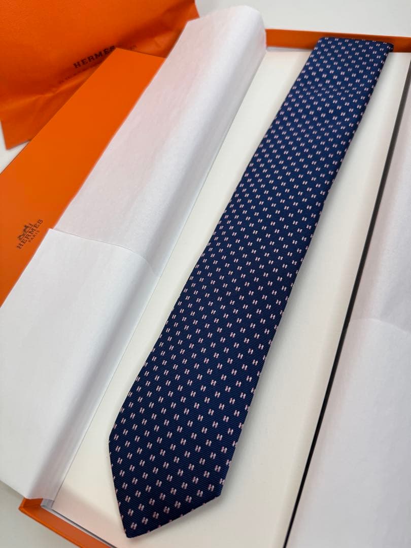 タグ付き未使用 エルメス ネイビー ネクタイ
