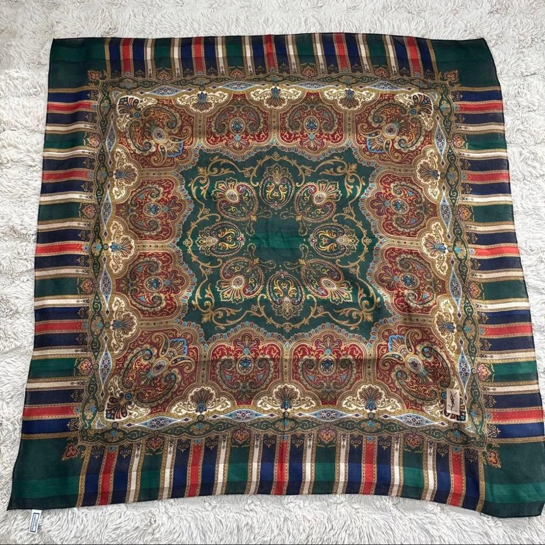 イヴサンローラン ペイズリー柄 シルク×ウール 超大判スカーフ スカーフ