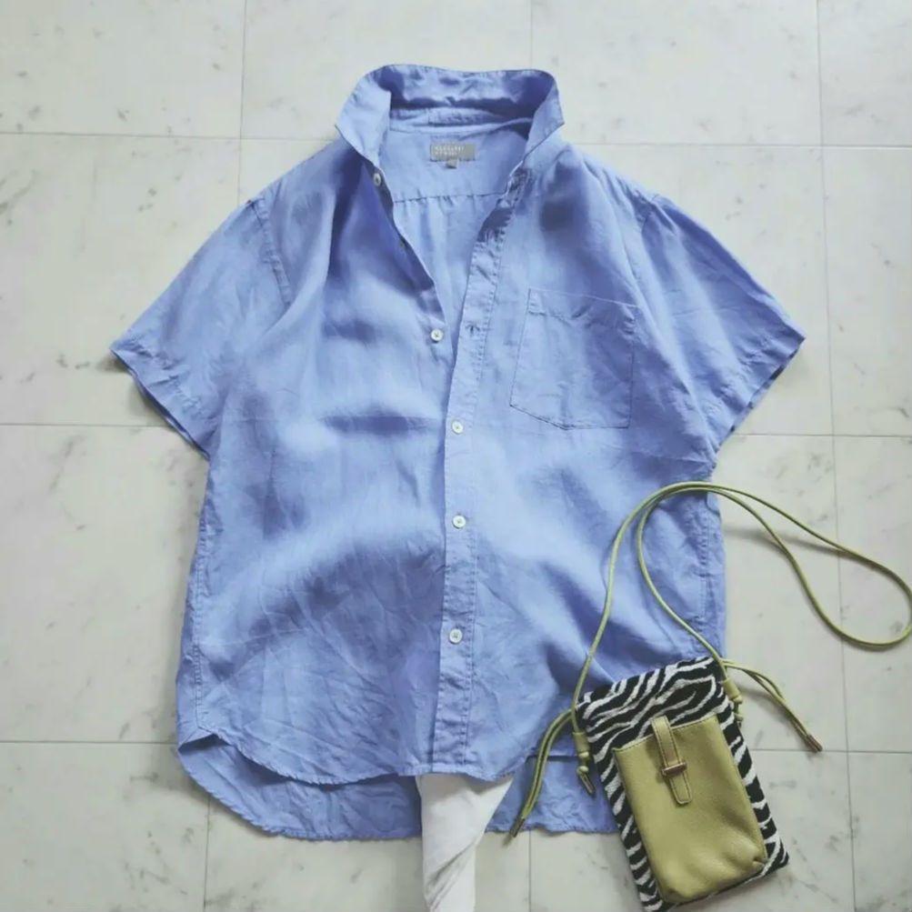 【よさく様】マーガレットハウエル 麻100% 半袖シャツ 水色 ゆったり 日本製