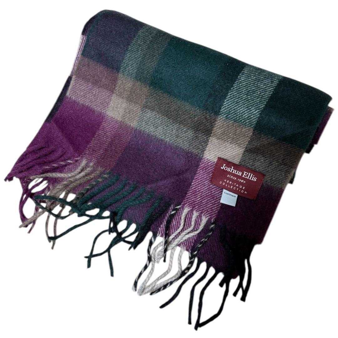 Joshua Ellis 100%カシミヤ マフラー チェック柄