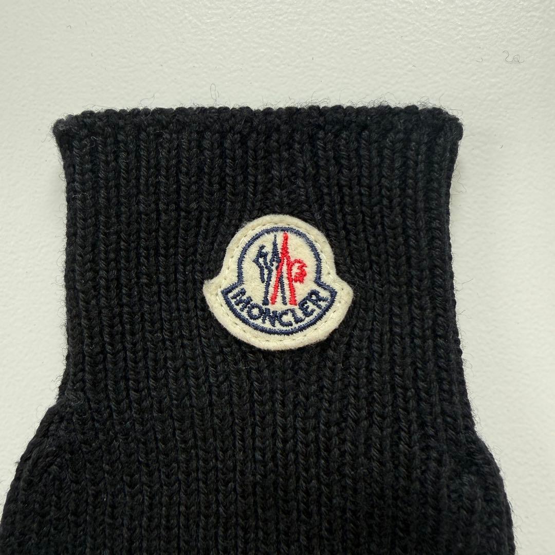 モンクレール 手袋 ニット グローブ ウール 100% 黒 Lサイズ メンズロゴ