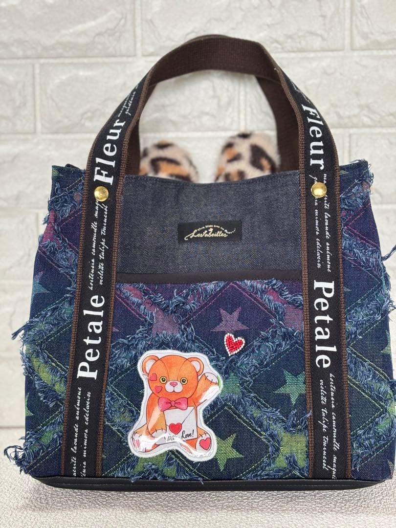 ゆ*ら様 コヤンイサムチョン　ハンドメイド　トートバッグ　デニム　ヒョウ柄ジョー