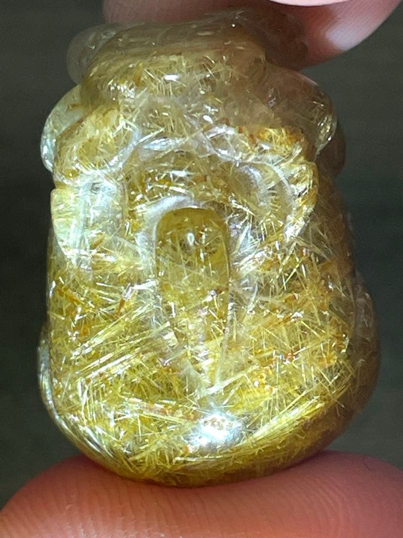 ゴールドルチルクォーツ貔貅　置物　（新品未使用）針ミチミチキラキラ金運最強