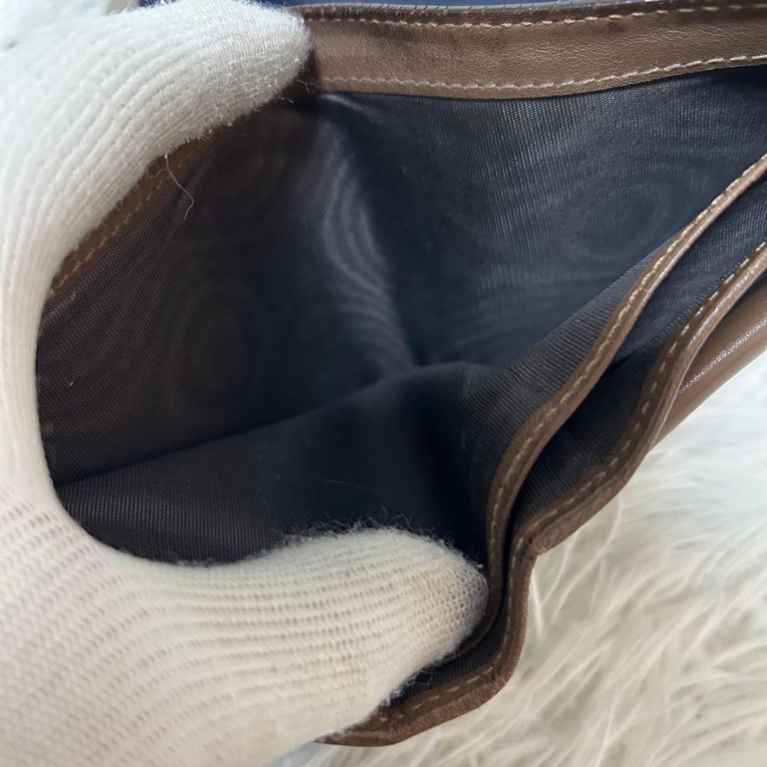 【人気✨マイクロシマ/レザー】グッチ　二つ折り財布　ブラウン　レザー　男女兼用