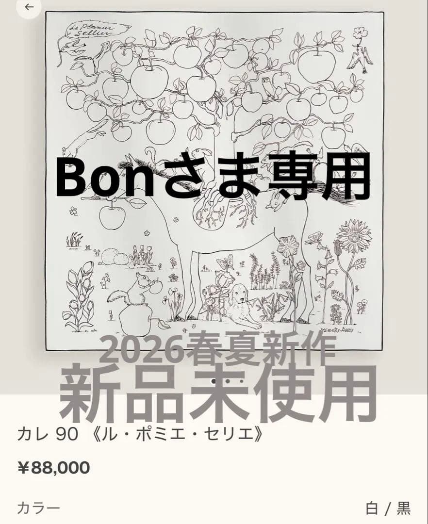 新品未使用HERMES 2026春夏新作 カレ90 《ル・ポミエ・セリエ》白/黒
