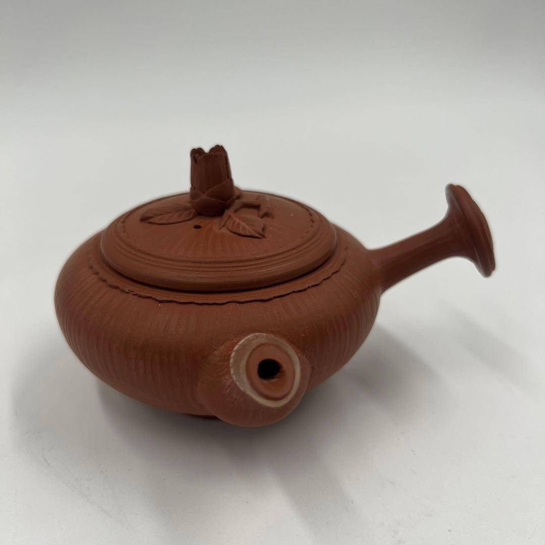 常滑焼 蓬菜堂 二代 杉江翁軒造 手造 椿の花 摘 急須 共箱煎茶道具