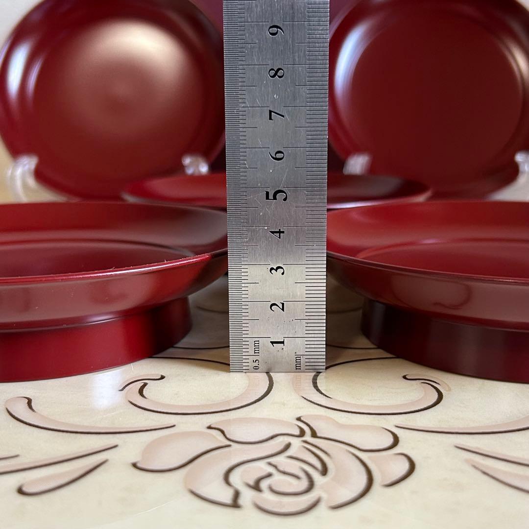 輪島塗　椿皿　高台銘々皿　漆器　5枚セット　古代朱　うるし塗　高台皿