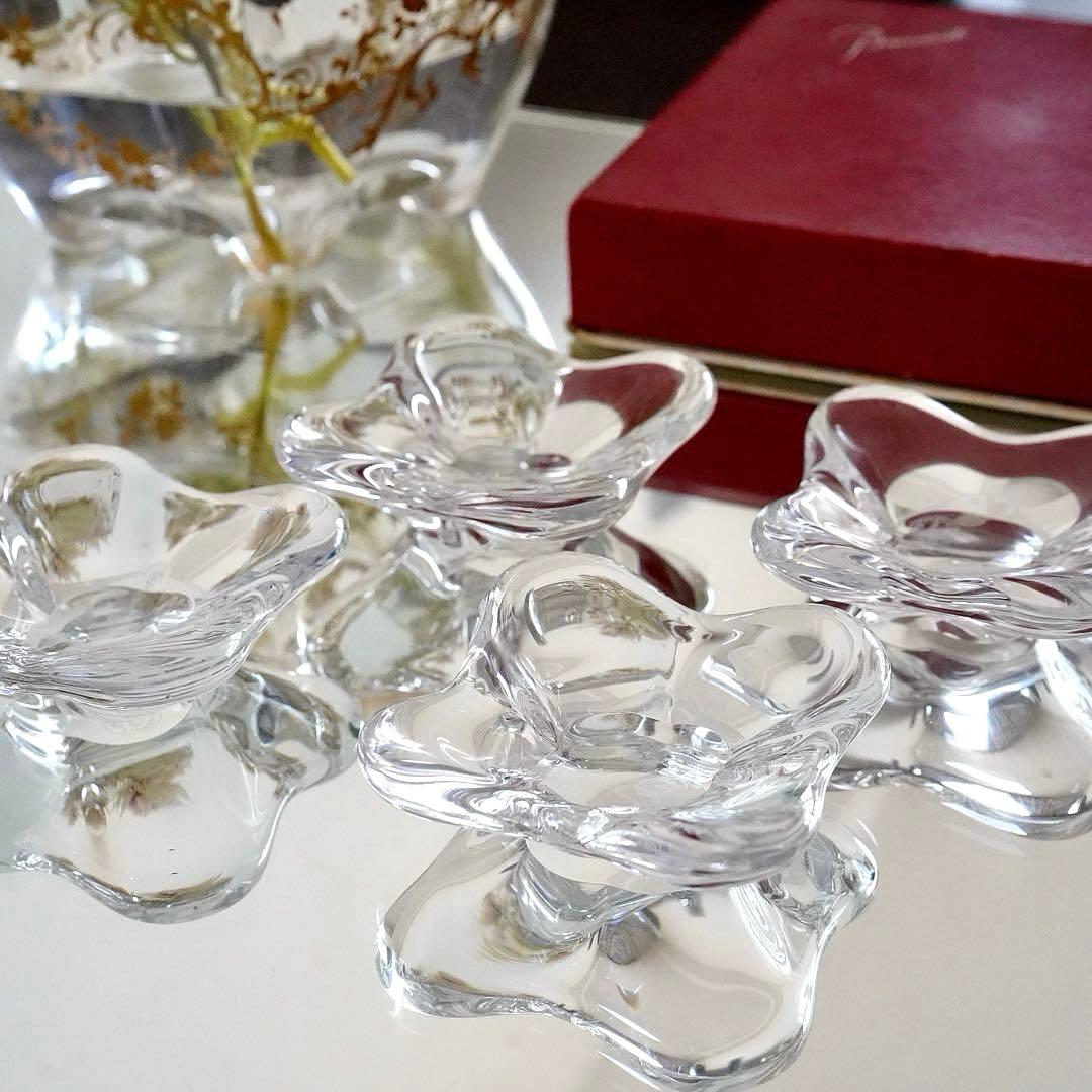 ★希少美品★オールドバカラBACCARAT 花びら型バターディッシュ 4客セット