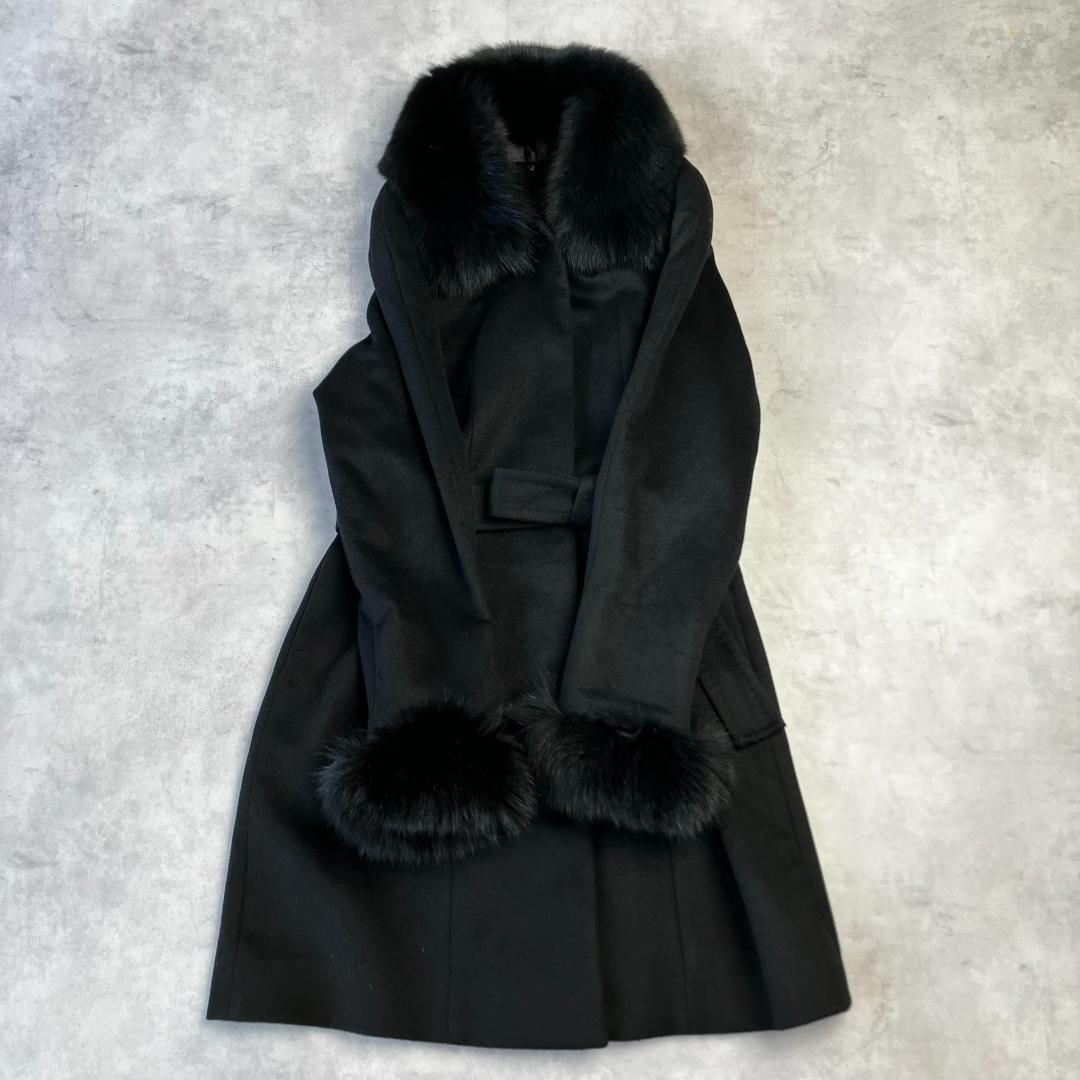美品　定価11万　カシミヤ100％ブルーフォックスブラックコート　黒　714