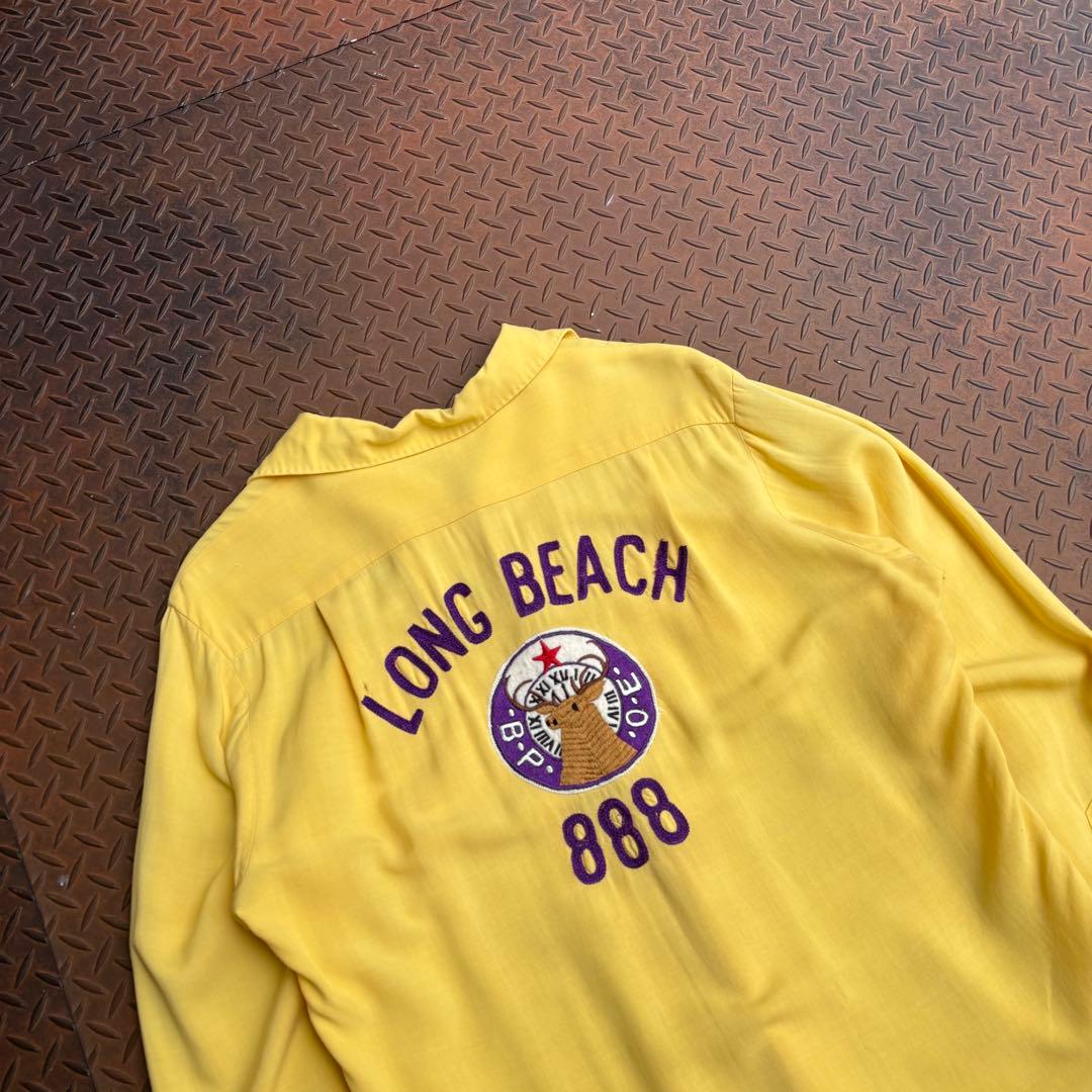 50s US VTG レーヨンシャツ 開襟 フラップ チェーン ハンドステッチ