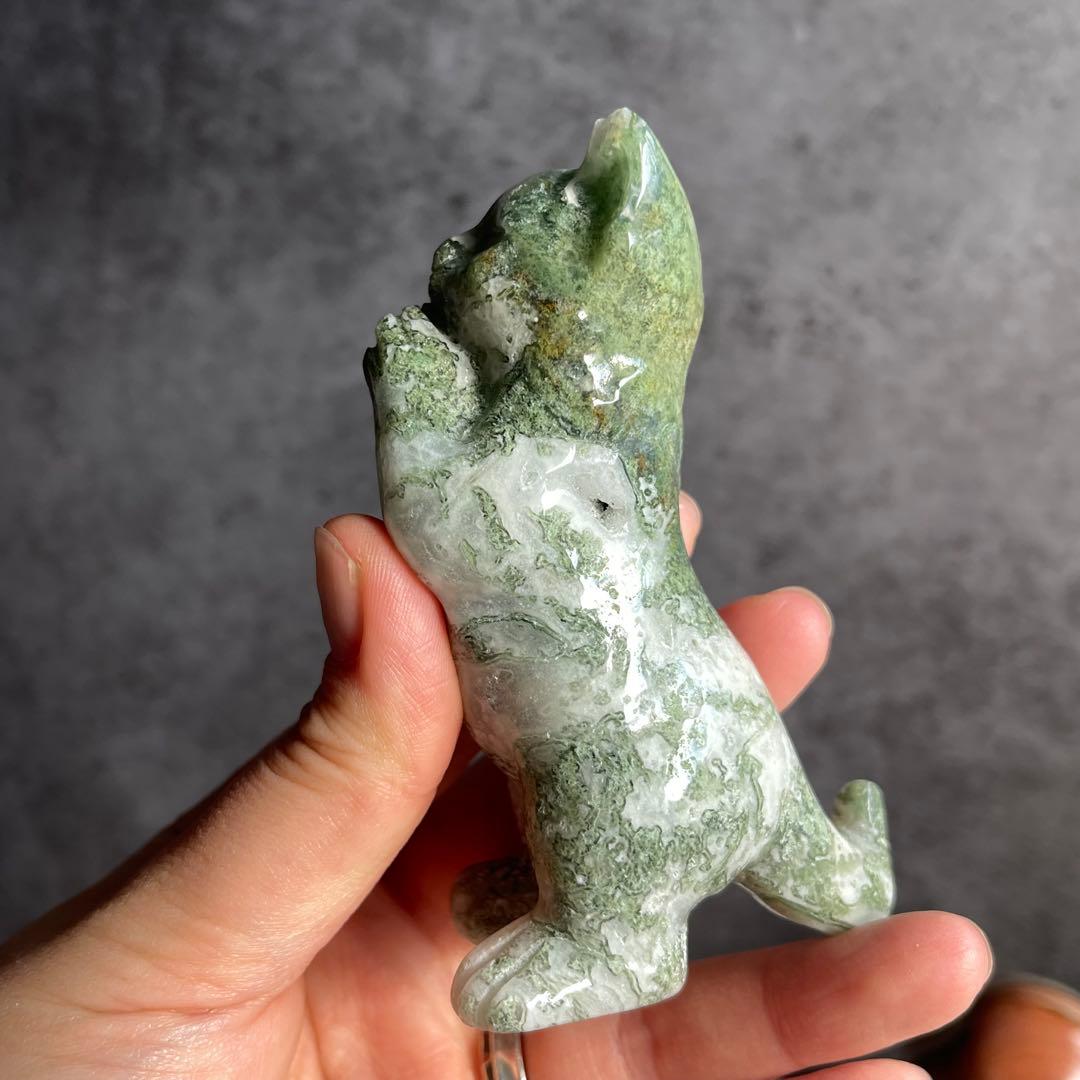 モスアゲート 猫 2本立ち 天然石