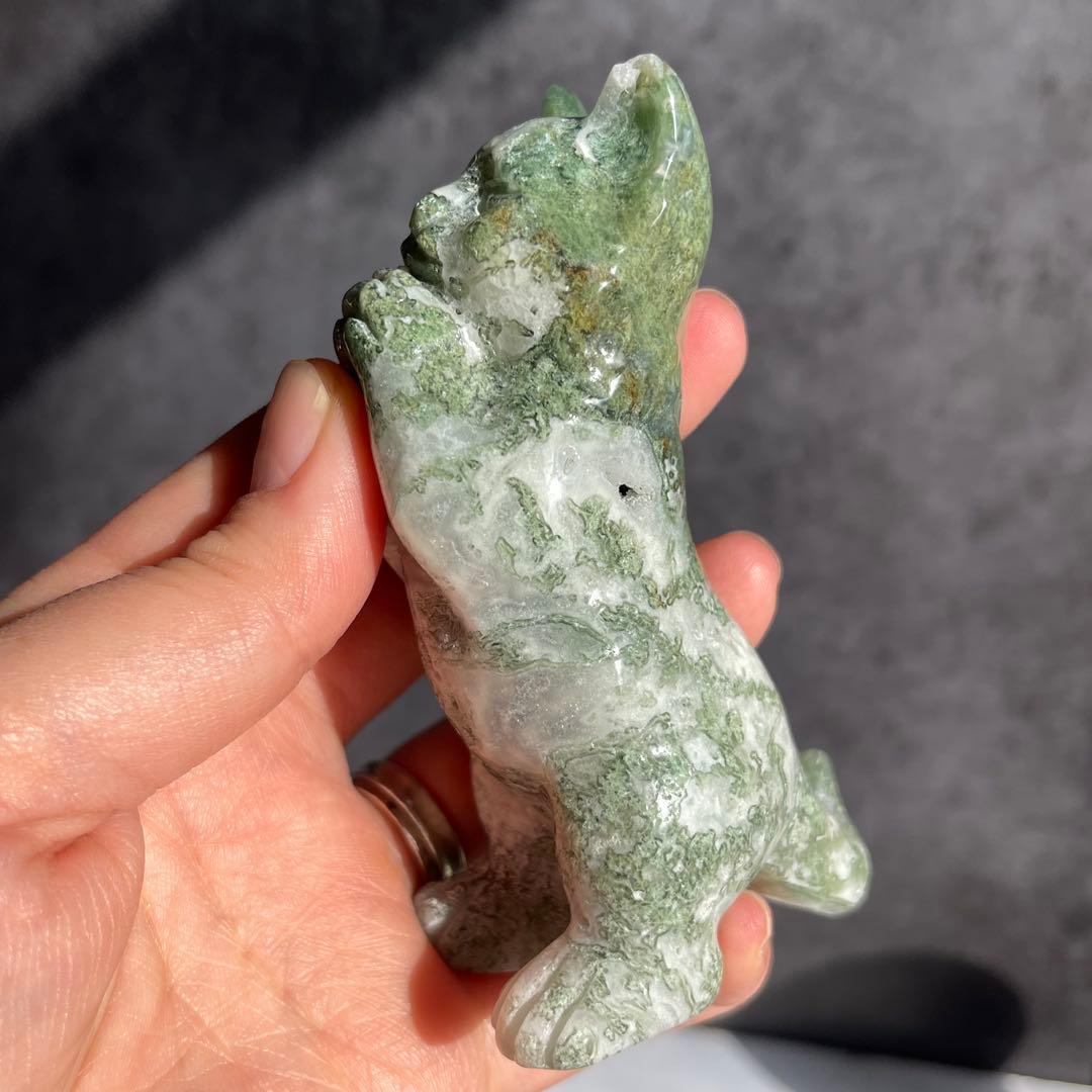 モスアゲート 猫 2本立ち 天然石