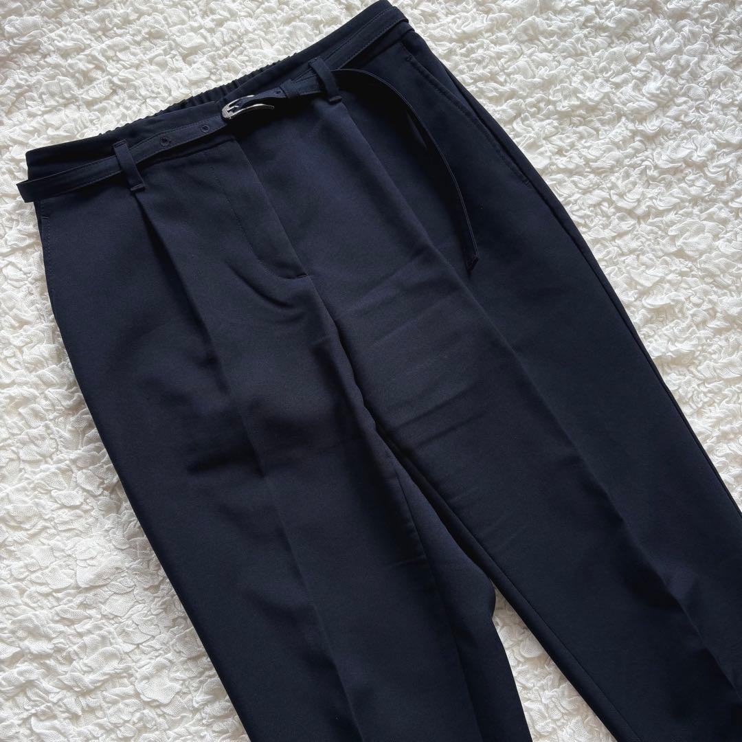 プラステ パンツスーツ セットアップ 2点セット ノーカラー 洗える M／S 紺