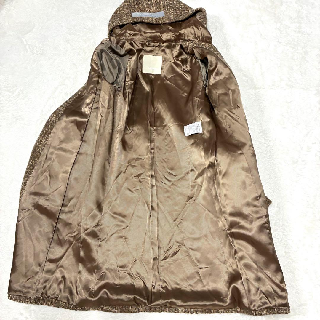 マックスマーラ モヘア アルパカ混 ミックスツイードフーデットコート 36