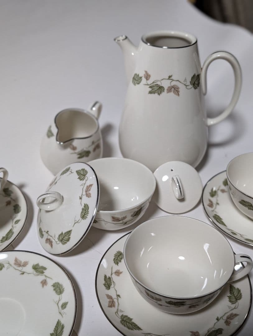 （台テ下）RC オールドノリタケ　葉模様の陶器ティーセット