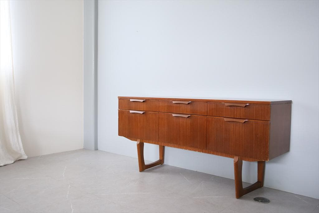 英国アンティークチーク古木サイドボード/木製机/テレビ台キャビネット92-250