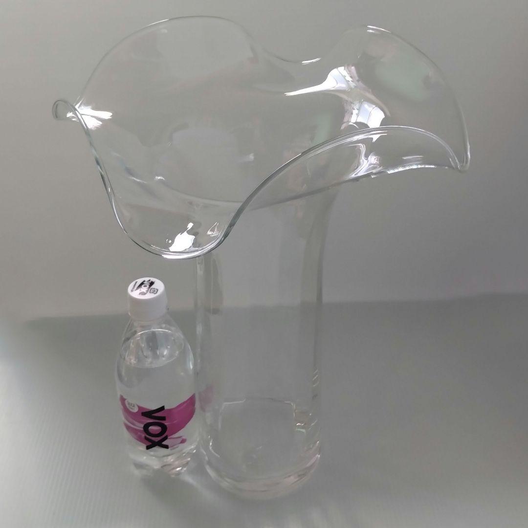 イタリア製 特大 ガラス フラワーベース 花器 フリル クリア 立花 40cm