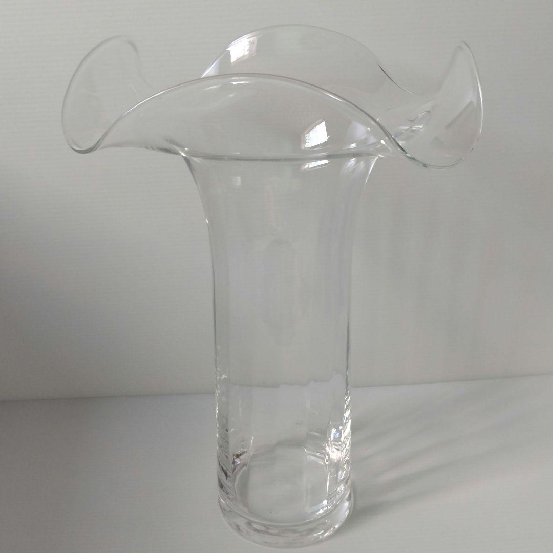 イタリア製 特大 ガラス フラワーベース 花器 フリル クリア 立花 40cm