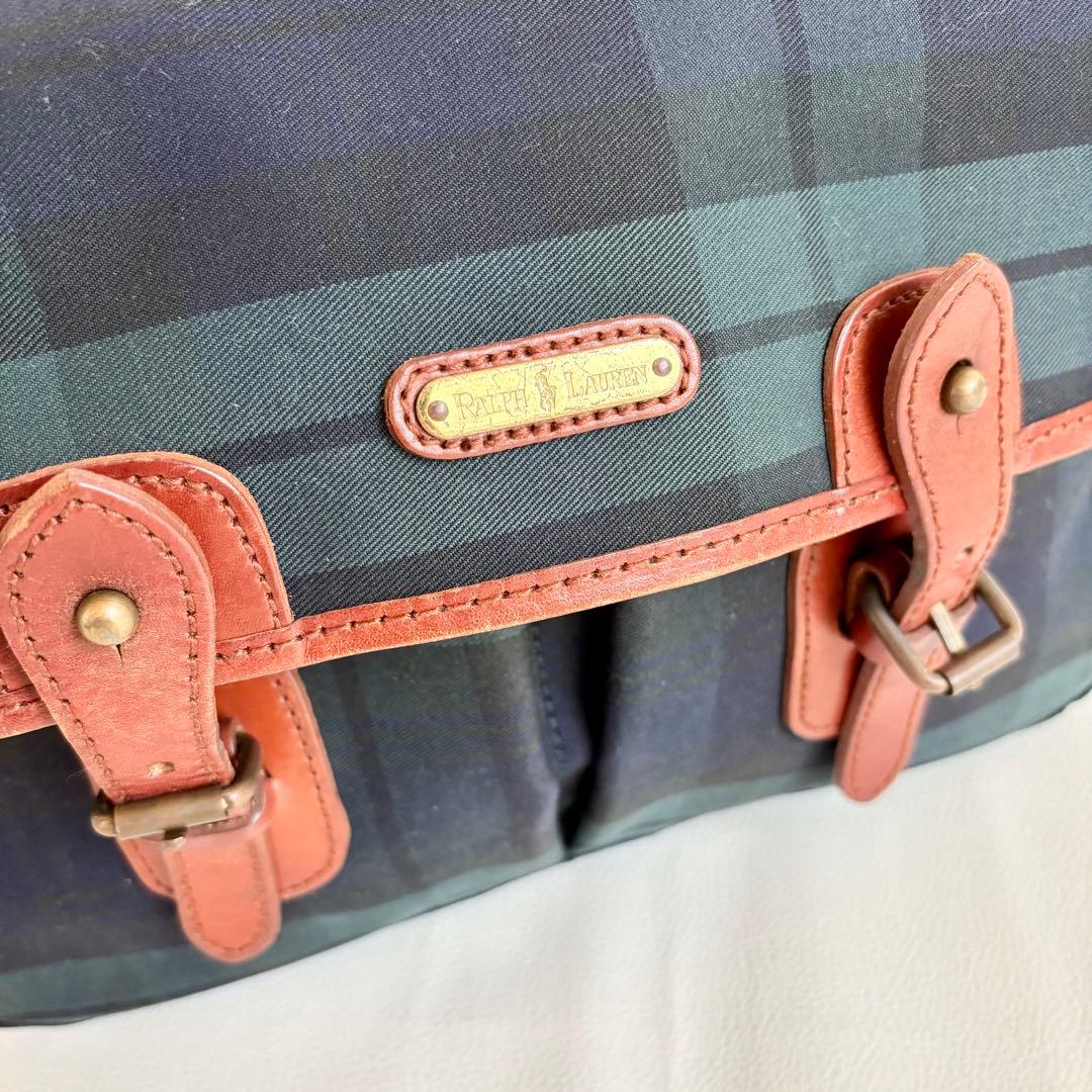 【美品】【ラルフローレン】グリーン チェック ショルダーメッセンジャーバッグ