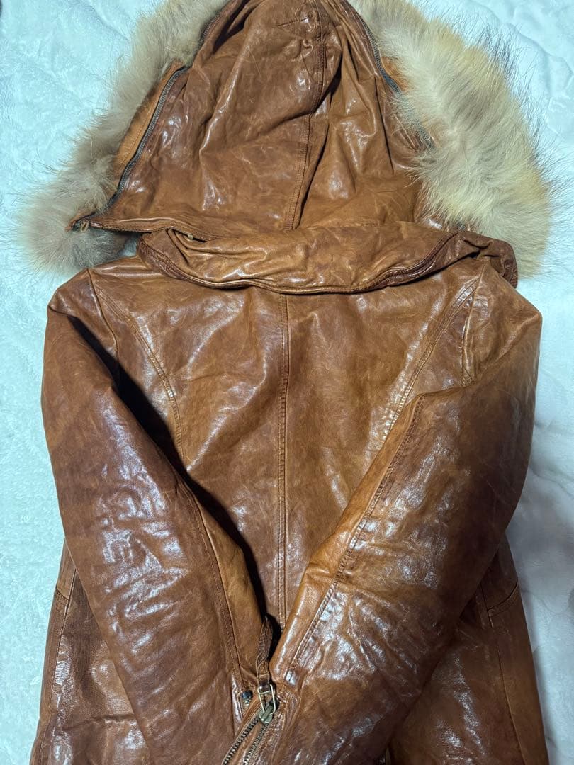 goa ゴアビンテージ加工ラムレザージャケット ファー付きフード