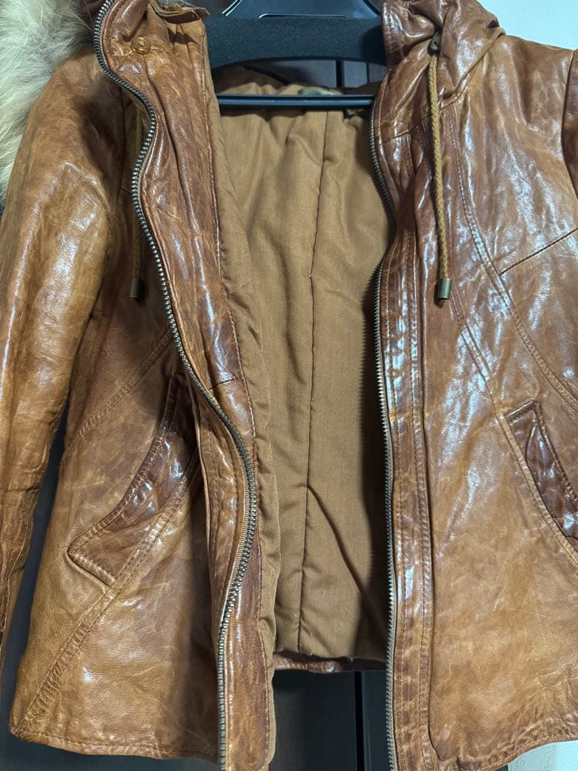 goa ゴアビンテージ加工ラムレザージャケット ファー付きフード