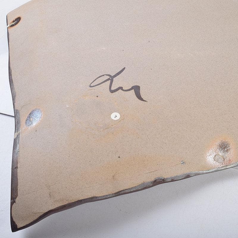 益子焼　堀越美紀作　自然釉　秋桜文　長皿　共箱　N　8681D