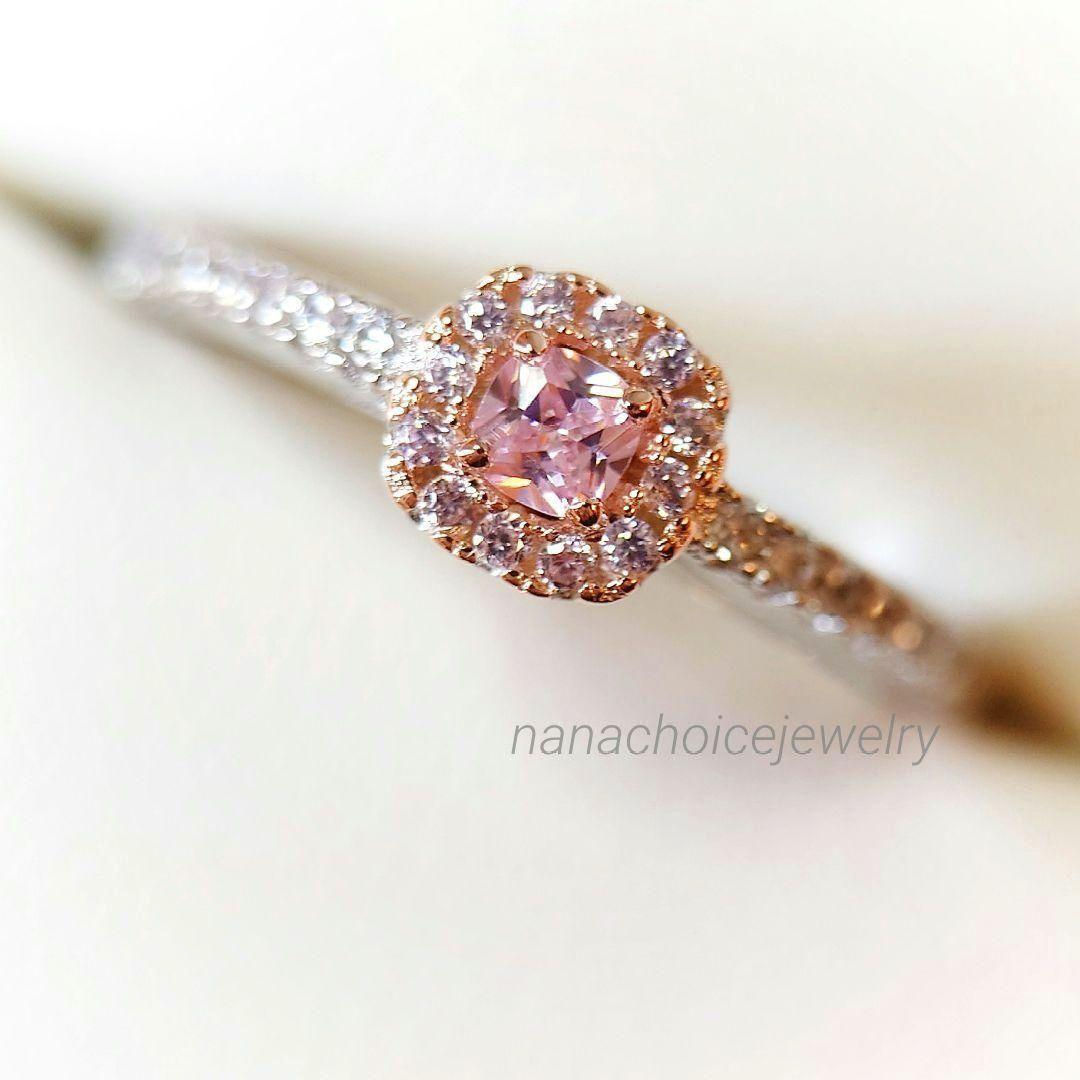 1582 高級 sona ダイヤモンド リング ピンク スクウェア シルバー