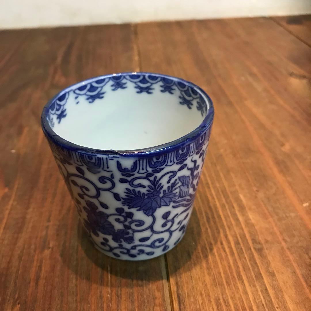 美品　染め付け　鳳凰　唐草　蕎麦猪口　そば猪口　時代物　絵柄が素敵な