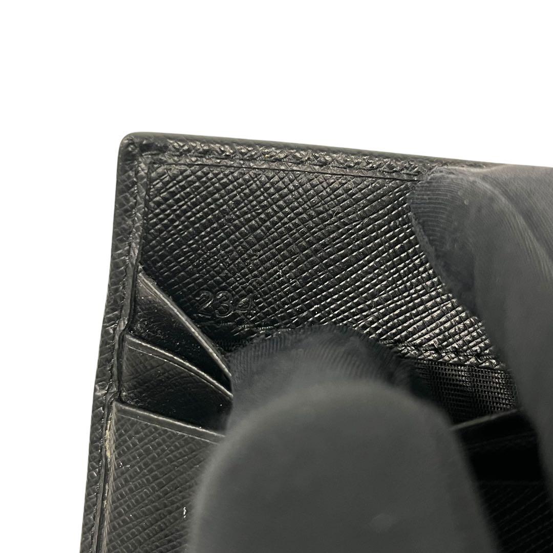 極美✨プラダ マネークリップ 札入れ ミニ財布 三角ロゴ サフィアーノレザー 黒