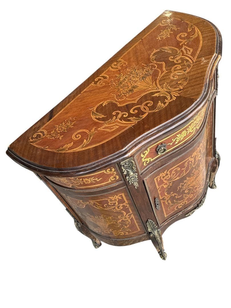 イタリア　猫脚　象嵌　アンティーク調　飾り棚　キャビネット　コンソールテーブル