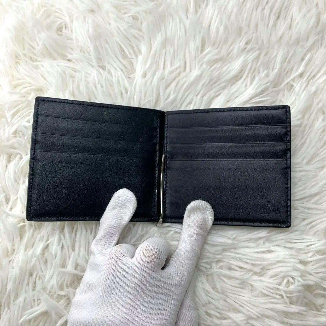 ✨ほぼ未使用　付属品完備✨グッチ　マネークリップ　エンボスレザー　ブラック　黒