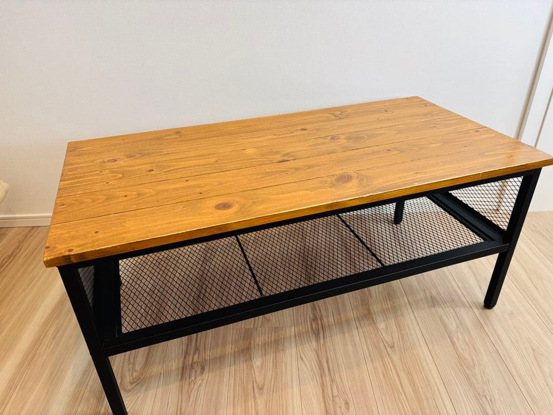 NOCE センターテーブル 天然木×スチール 幅90cm 棚付き ローテーブル