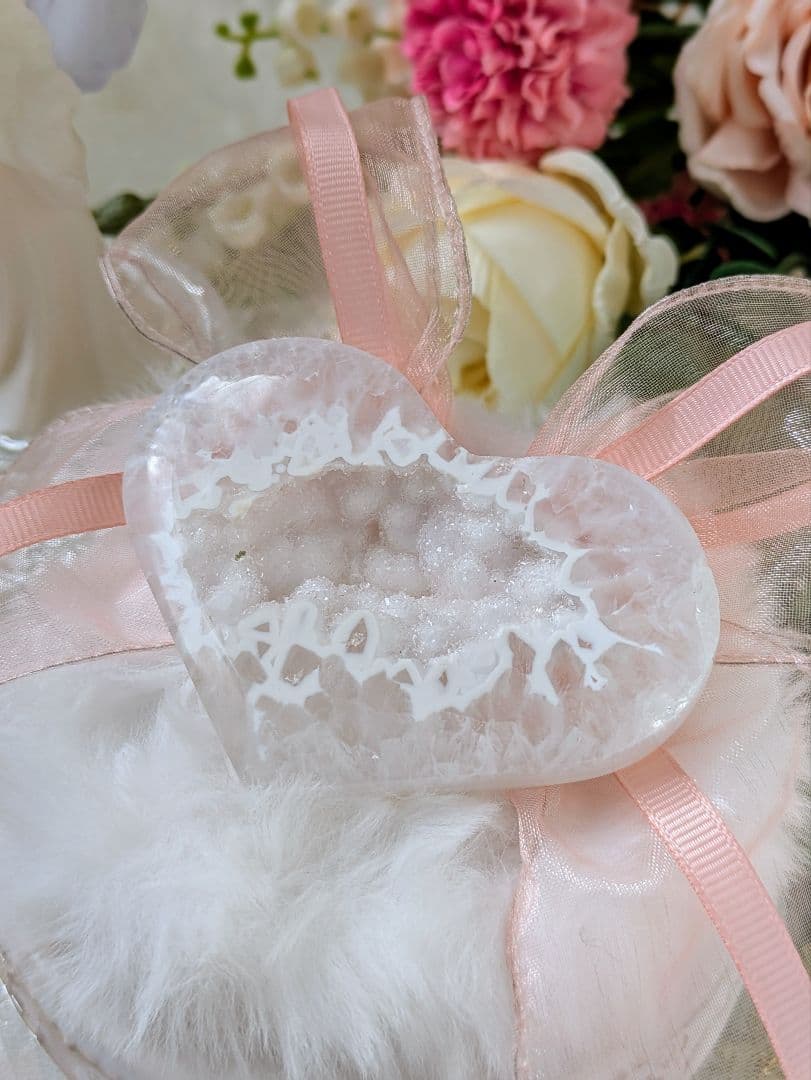 希少　高品質　♡ハート　瑪瑙♡　ホワイト　シュガー　天然石